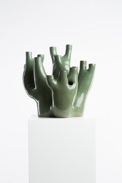 Green, Gloss, Glaze, Ceramic, Clay, Abstract, Contemporary, Modern, Candelabra