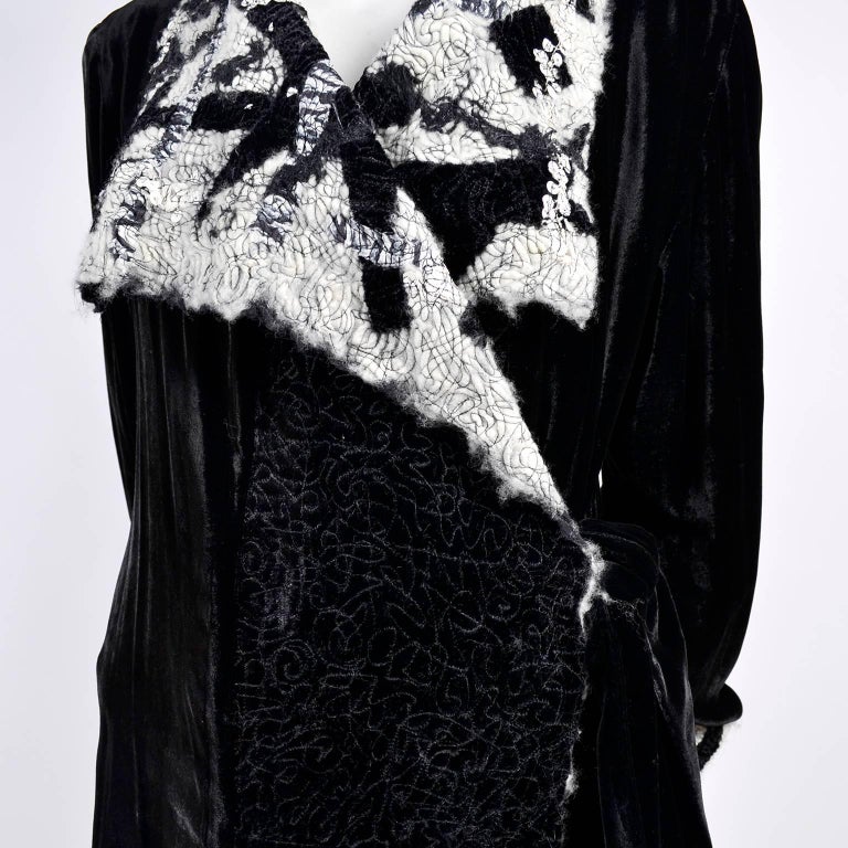 Catherine Bacon Vintage Evening Coat in Black Velvet White Mohair Wool ...