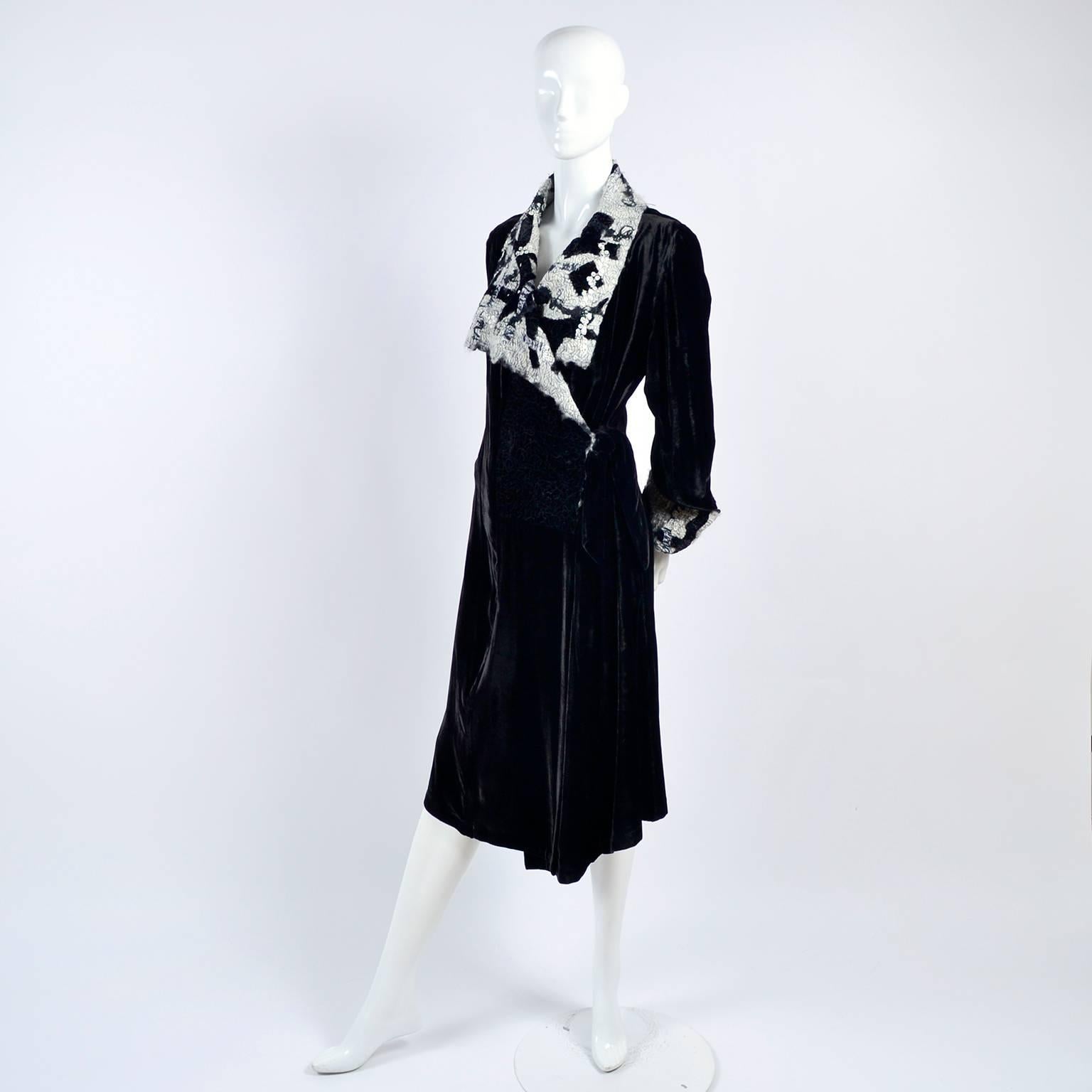 Catherine Bacon Vintage Evening Coat in Black Velvet White Mohair Wool & Sequins For Sale 2