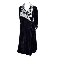 Catherine Bacon Retro Evening Coat in Black Velvet White Mohair Wool & Sequins