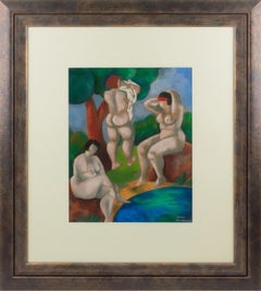 Grupo de bañistas desnudas Pintura al pastel de Catherine Bres-Rhocanges