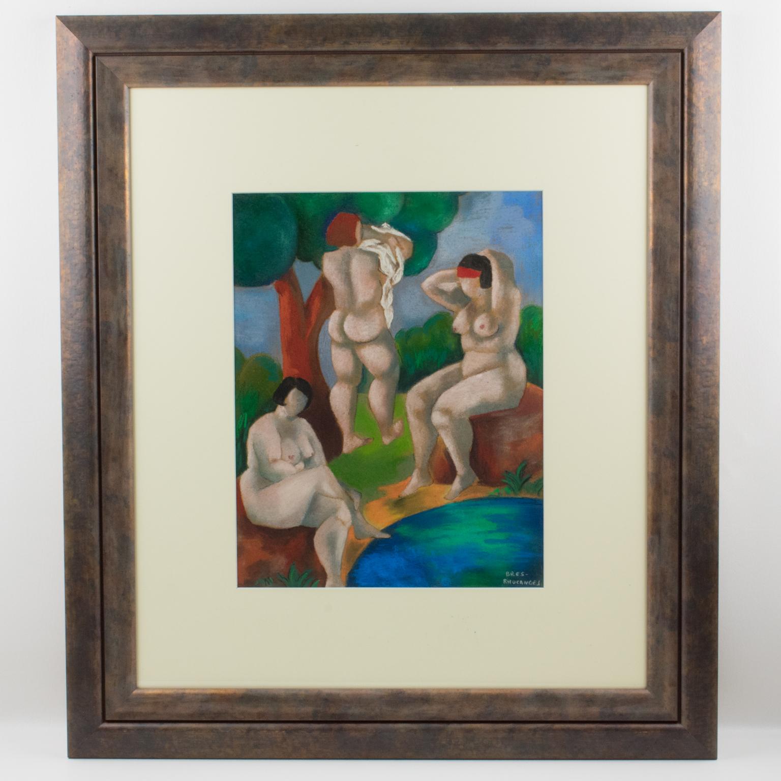 Nude Women Bathers Pastel Painting by Catherine Bres-Rhocanges For Sale 3
