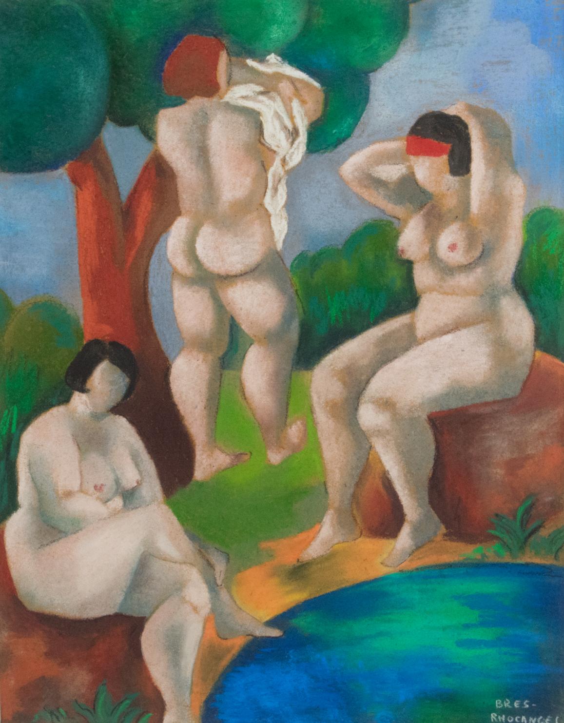 Nude Women Bathers Pastel Painting by Catherine Bres-Rhocanges For Sale 5