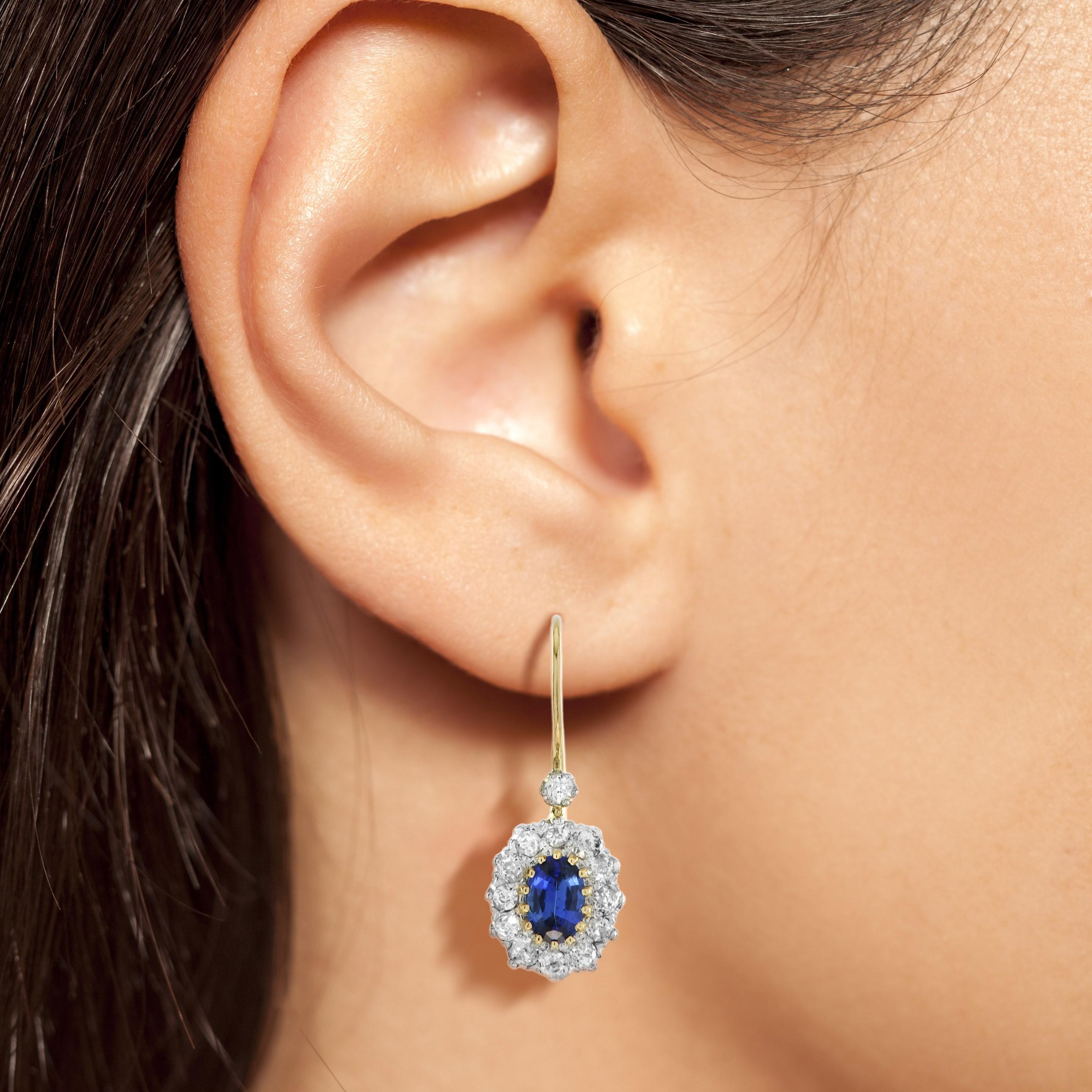 Women's Catherine Ceylon Sapphire and Diamond Drop Earrings in 18K Yellow Gold For Sale