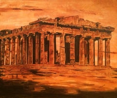 Antike Acropolis- Ruinen – Öl auf Leinwand Gemälde von Catherine Colosimo