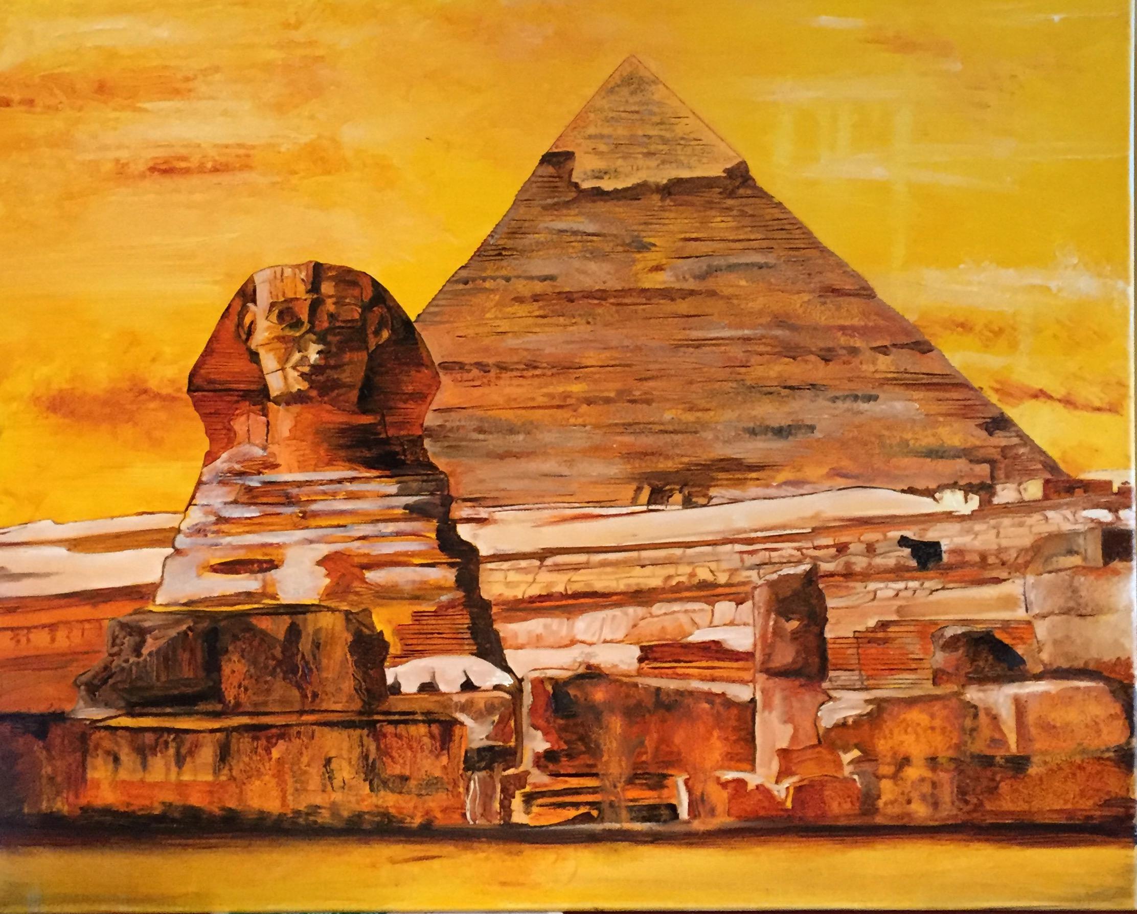 Sphinx and Pyramid 24 x 30 by Catherine Colosimo