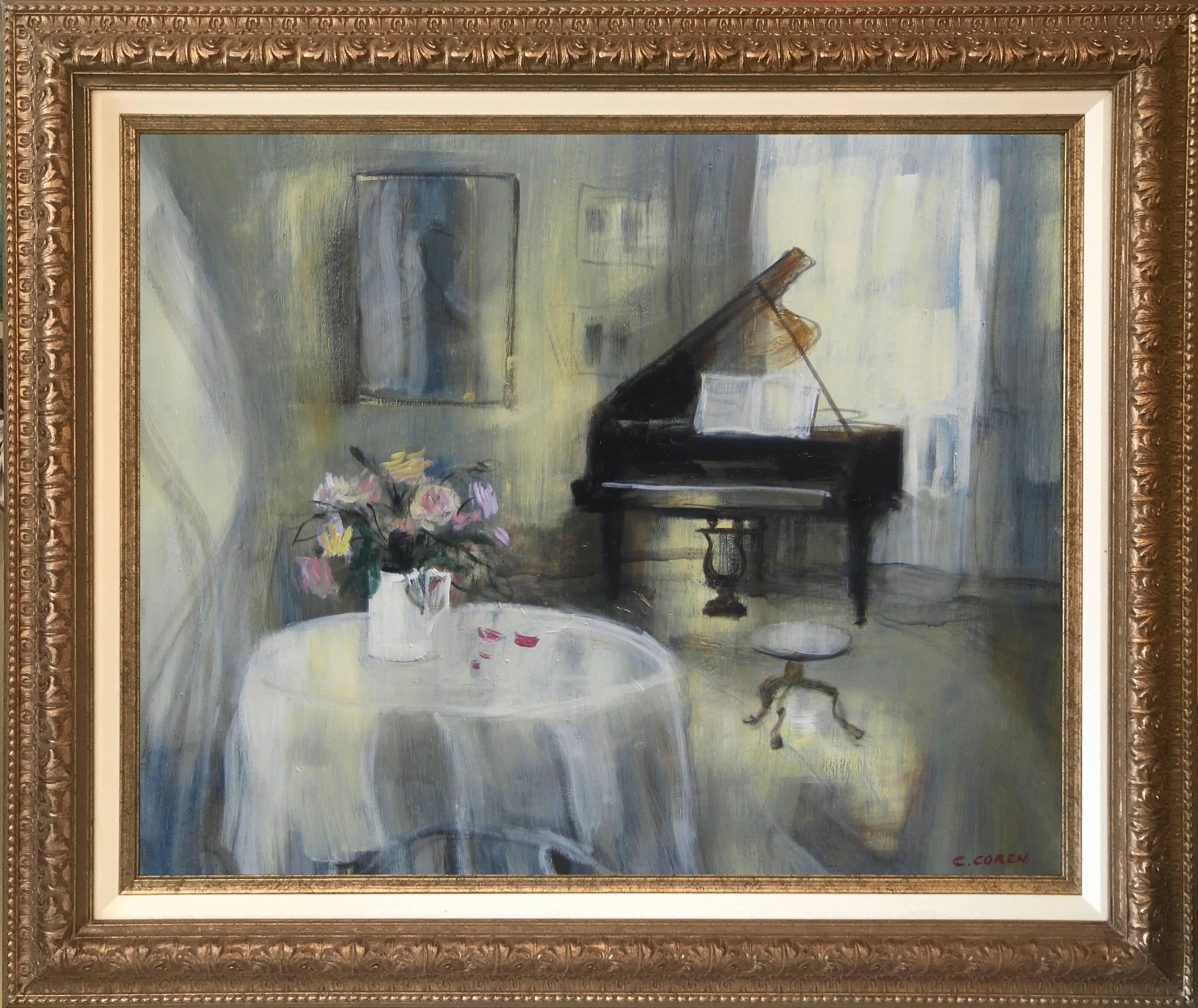 Piano Au Bouquet Rosen – Painting von Catherine Coren