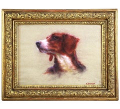 Retro Hunting Dog Portrait Pastel On Paper By Catherine Dammeron