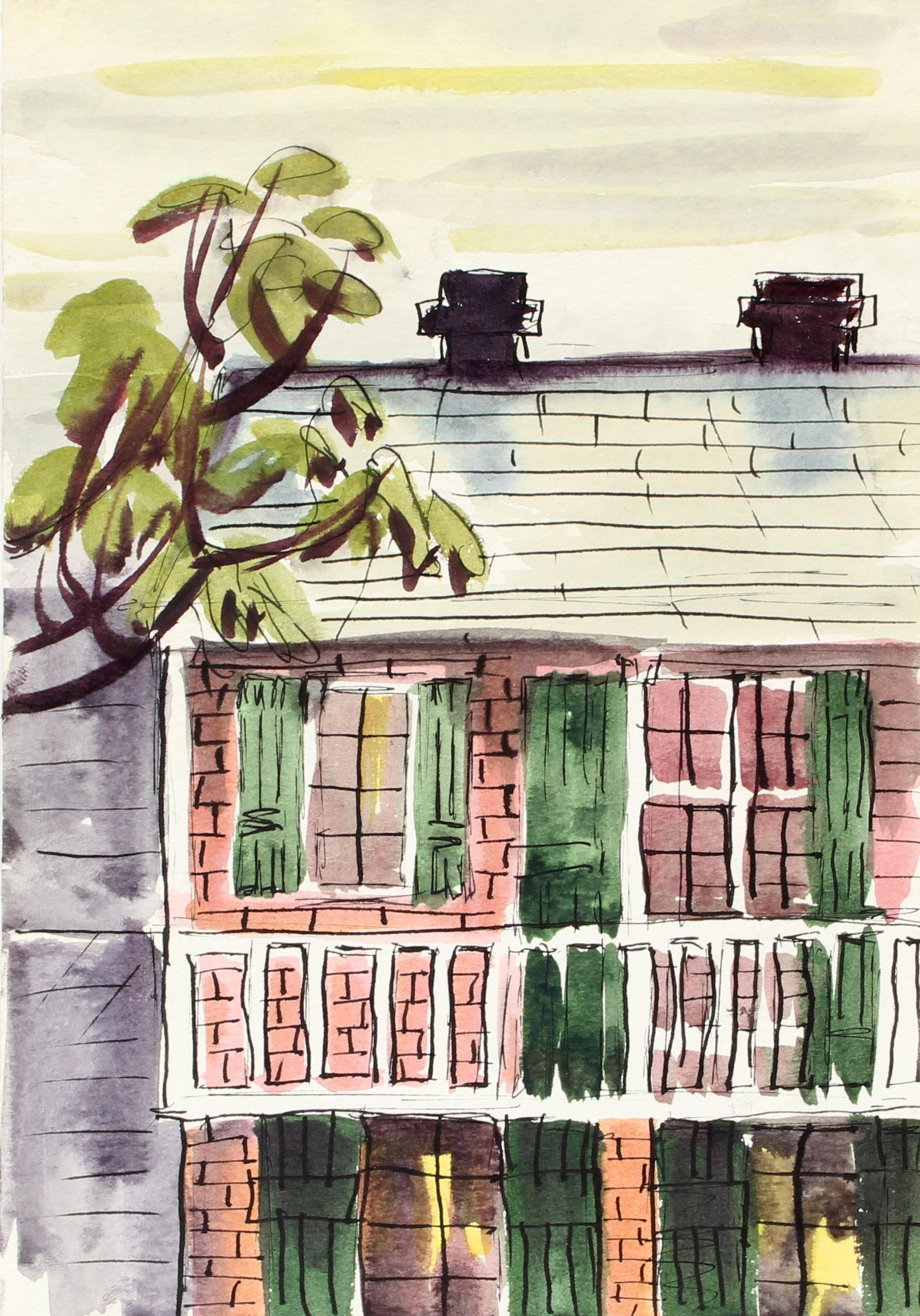 Set of 5 Paintings of New Orleans Catherine Parker Burchfield 1970 Rare Framed 5