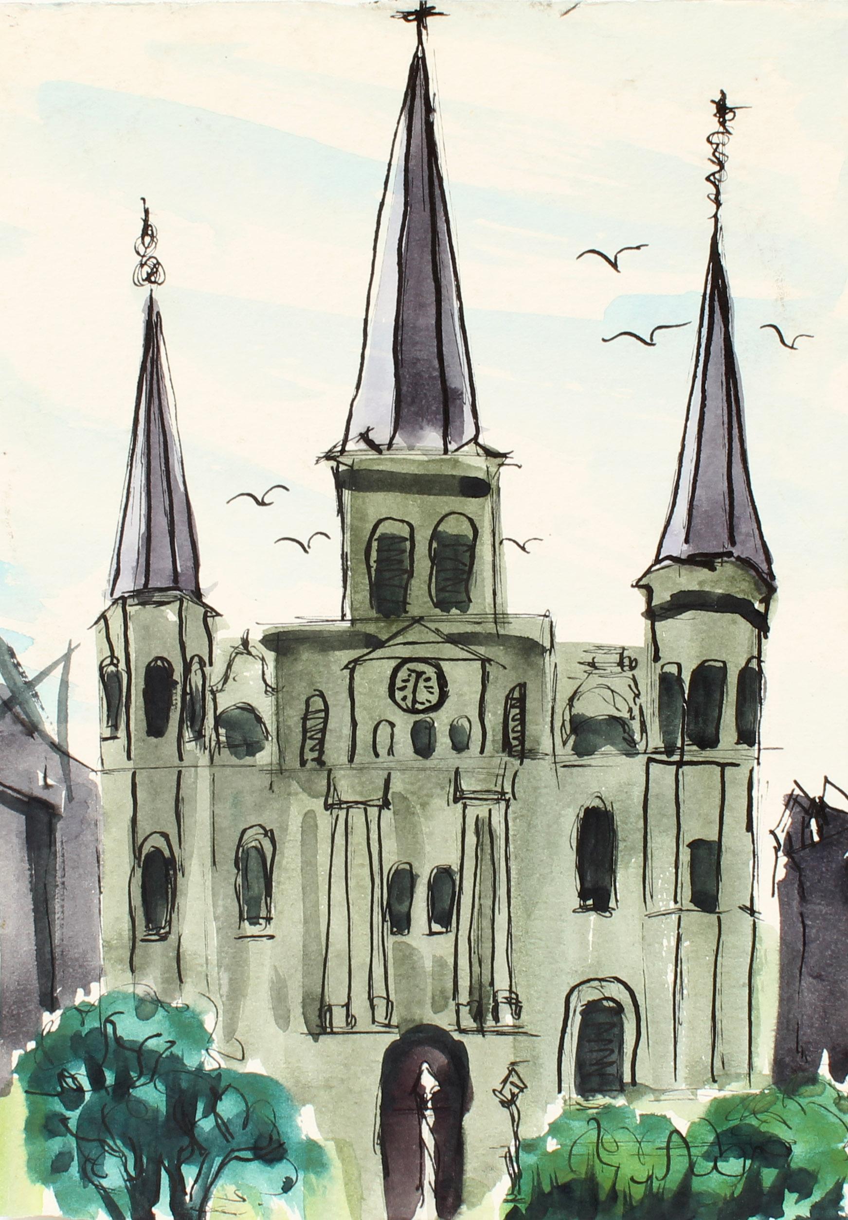 Set of 5 Paintings of New Orleans Catherine Parker Burchfield 1970 Rare Framed 1