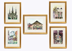 Set of 5 Paintings of New Orleans Catherine Parker Burchfield 1970 Rare Framed