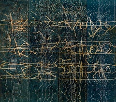 String Trio, monoprint on perforated paper