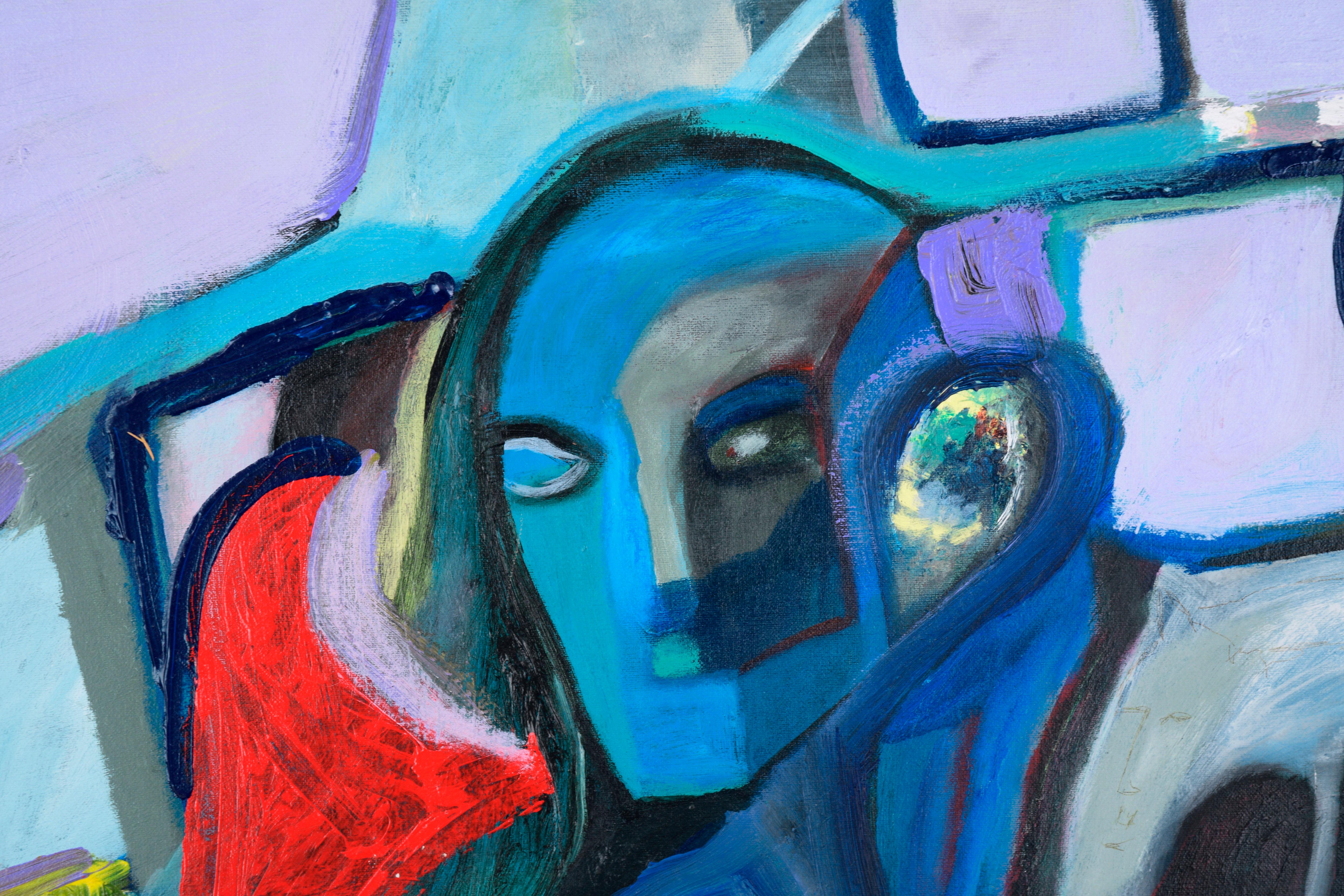 The Android Bartender - Abstract Expressionist Figurative - Painting by Catherine Freethy