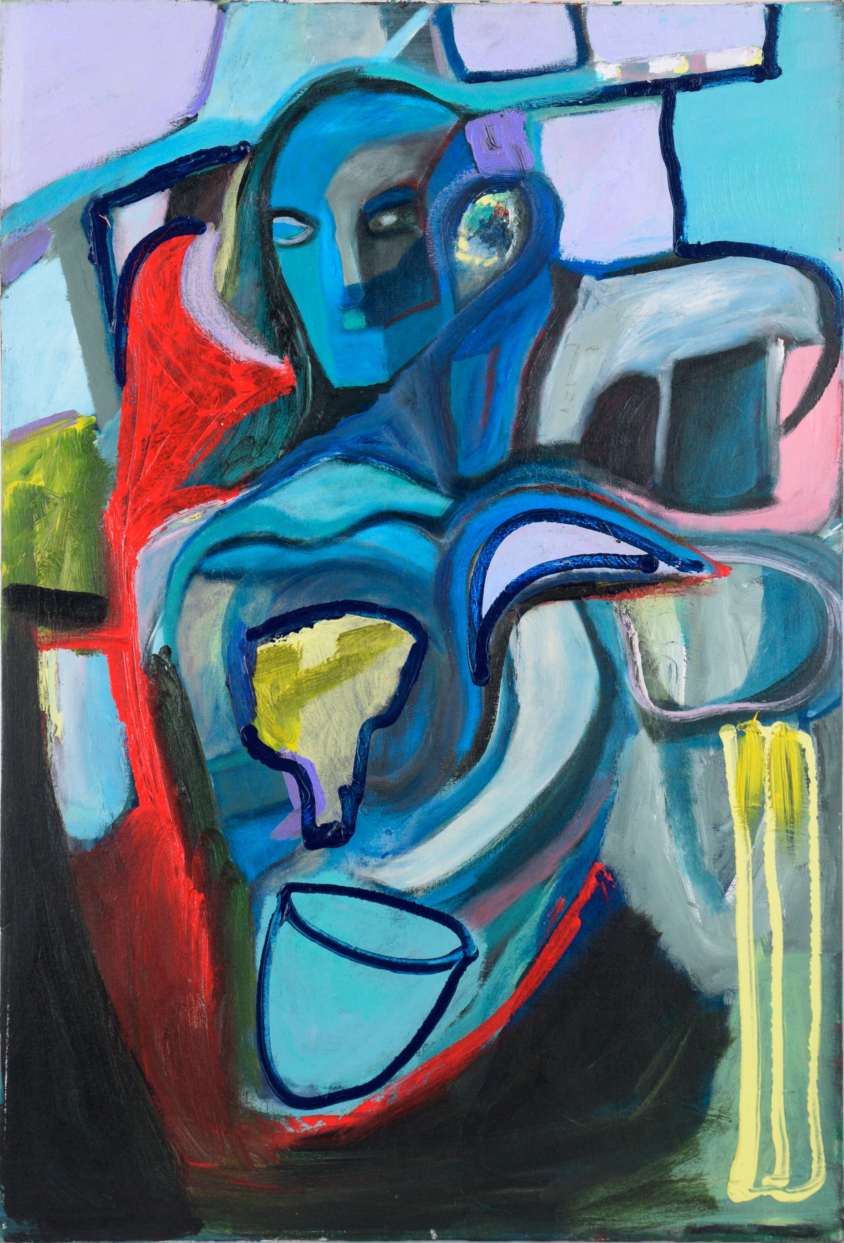 Catherine Freethy Abstract Painting - The Android Bartender - Abstract Expressionist Figurative