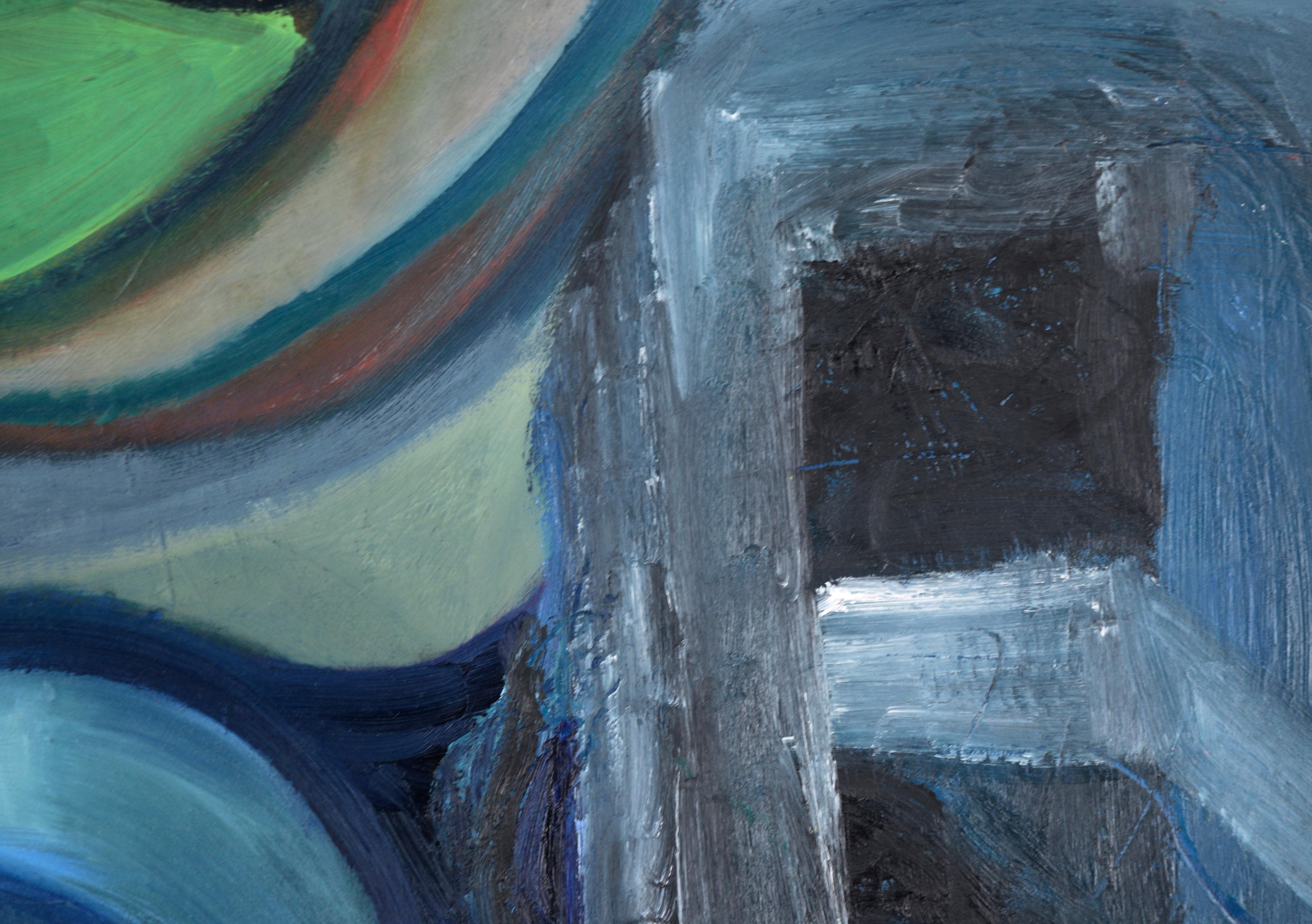 Astratto verticale con blu e verde - Abstract Painting Grigio di Catherine Freethy