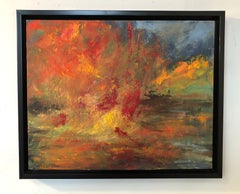 "Ablaze", abstrait, paysage, automne, jaune, orange, rouge, peinture à l'huile