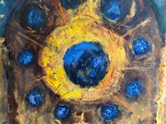 "Altare con blu celeste e oro", Espressionista, Pittura a olio, 2019