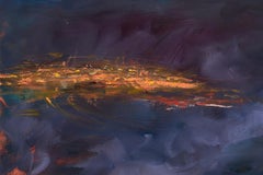 "City of Gold", Contemporary Landscape, Purple, Blue, Red, Oil Painting