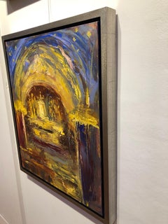 "Golden Altar", Expressionist, Church Interior, Gold, Purple, Blue, Oil Painting