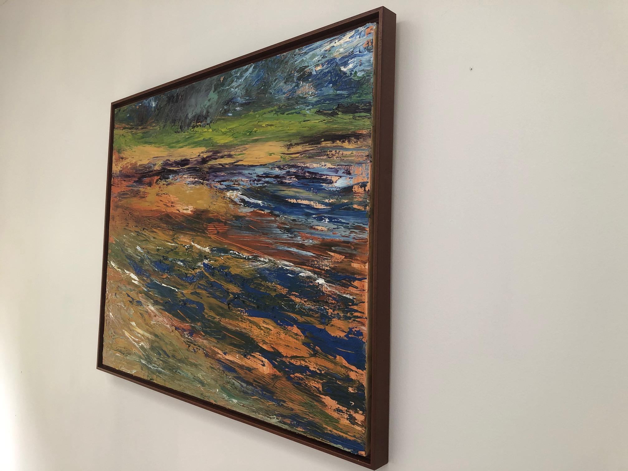 « High Tide », paysage, Nouvelle-Angleterre, plage, bleu, vert, peinture à l'huile - Contemporain Painting par Catherine Picard-Gibbs