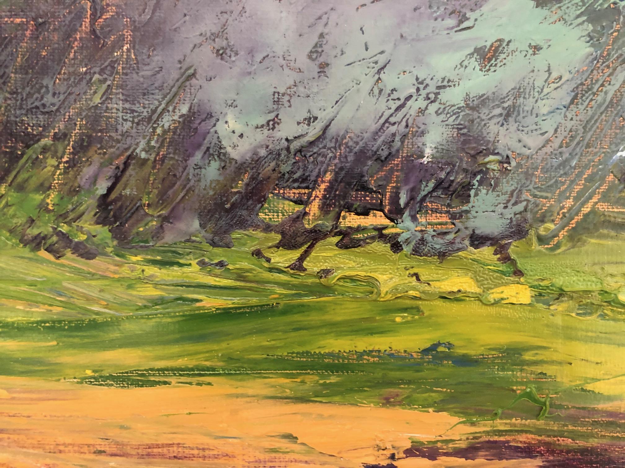 « High Tide », paysage, Nouvelle-Angleterre, plage, bleu, vert, peinture à l'huile en vente 1