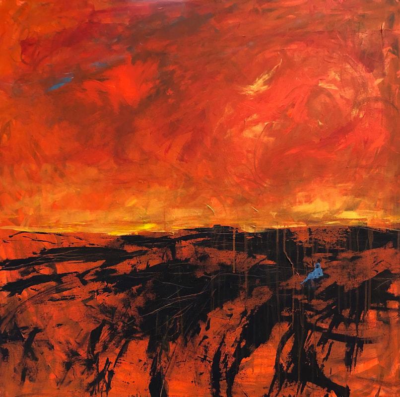 Catherine Picard-Gibbs Landscape Painting - "In the Desert", abstract, landscape, painting, red, orange, blue, black