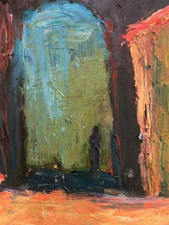 "Ombre", espressionista, paesaggio urbano toscano, giallo, rosso, blu. Greene & Greene, Pittura a olio