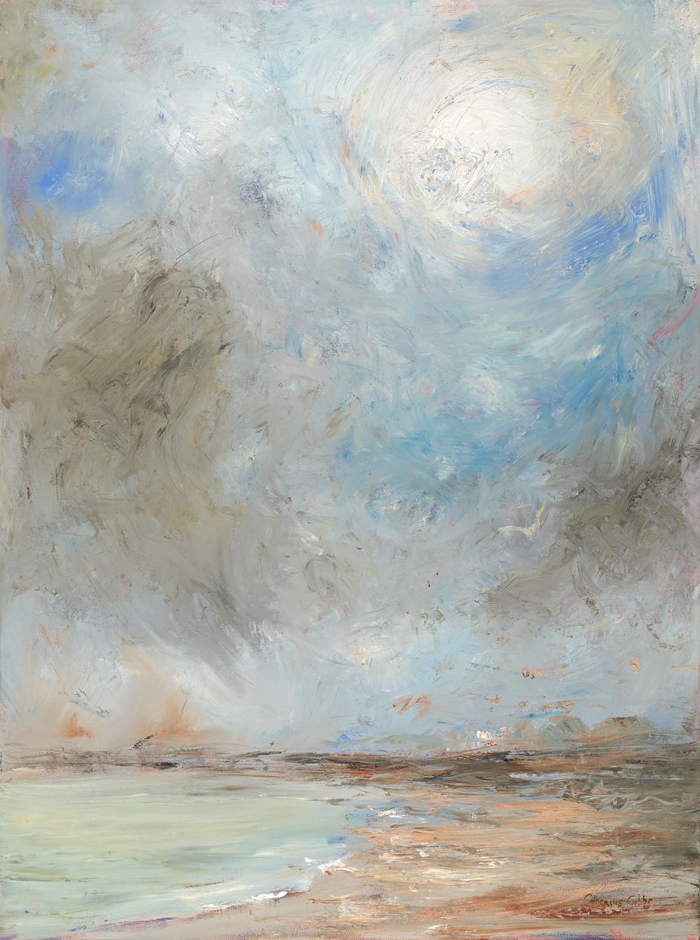 Catherine Picard-Gibbs Landscape Painting - "The Sun Breaking Through at Goose Rocks Beach", Catherine Gibbs, oil, landscape