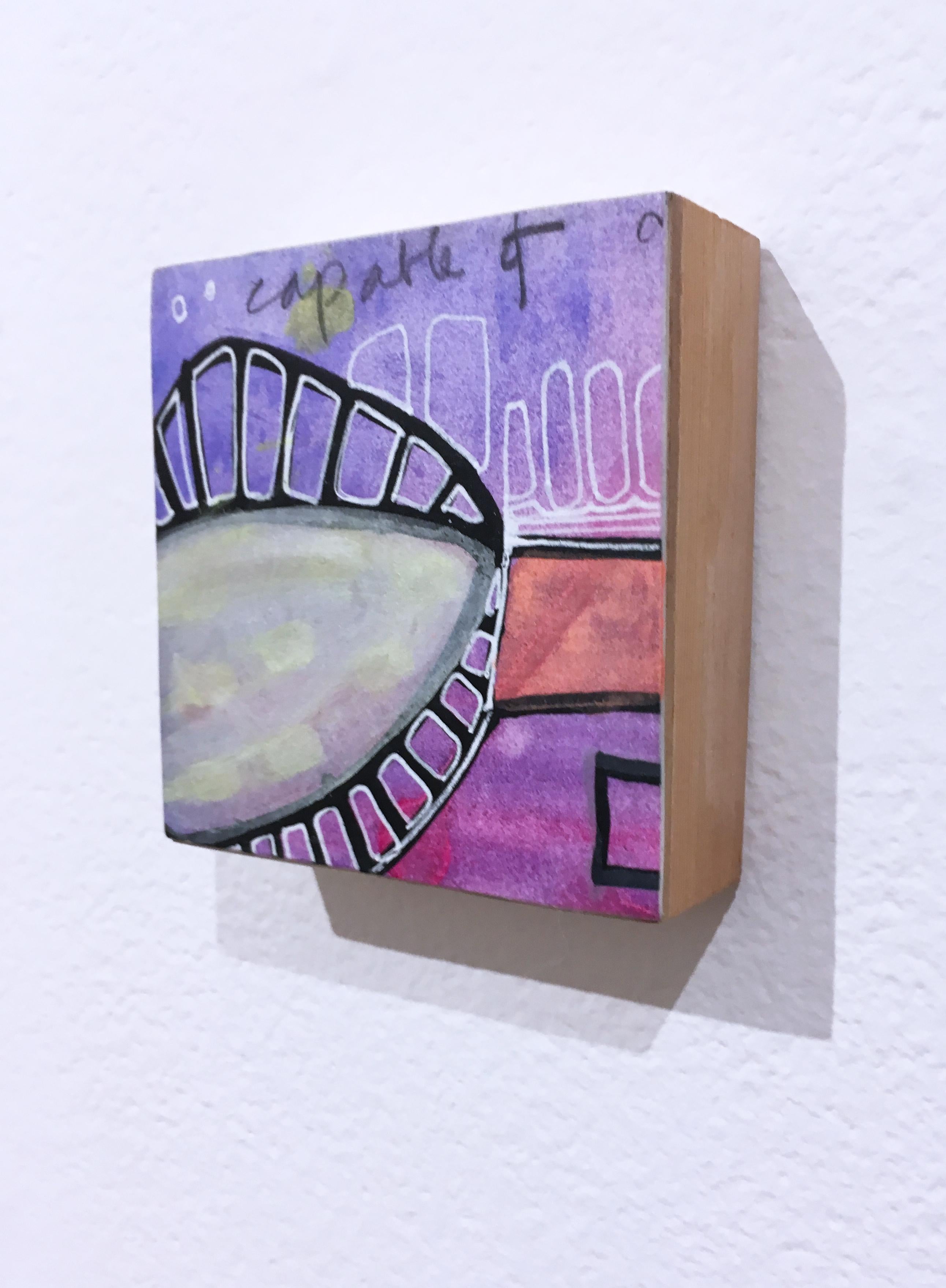 Mini Token, Acrylic, Gouache, and Graphite on Wood Panel, 2018 - Gray Abstract Painting by Catherine Hart