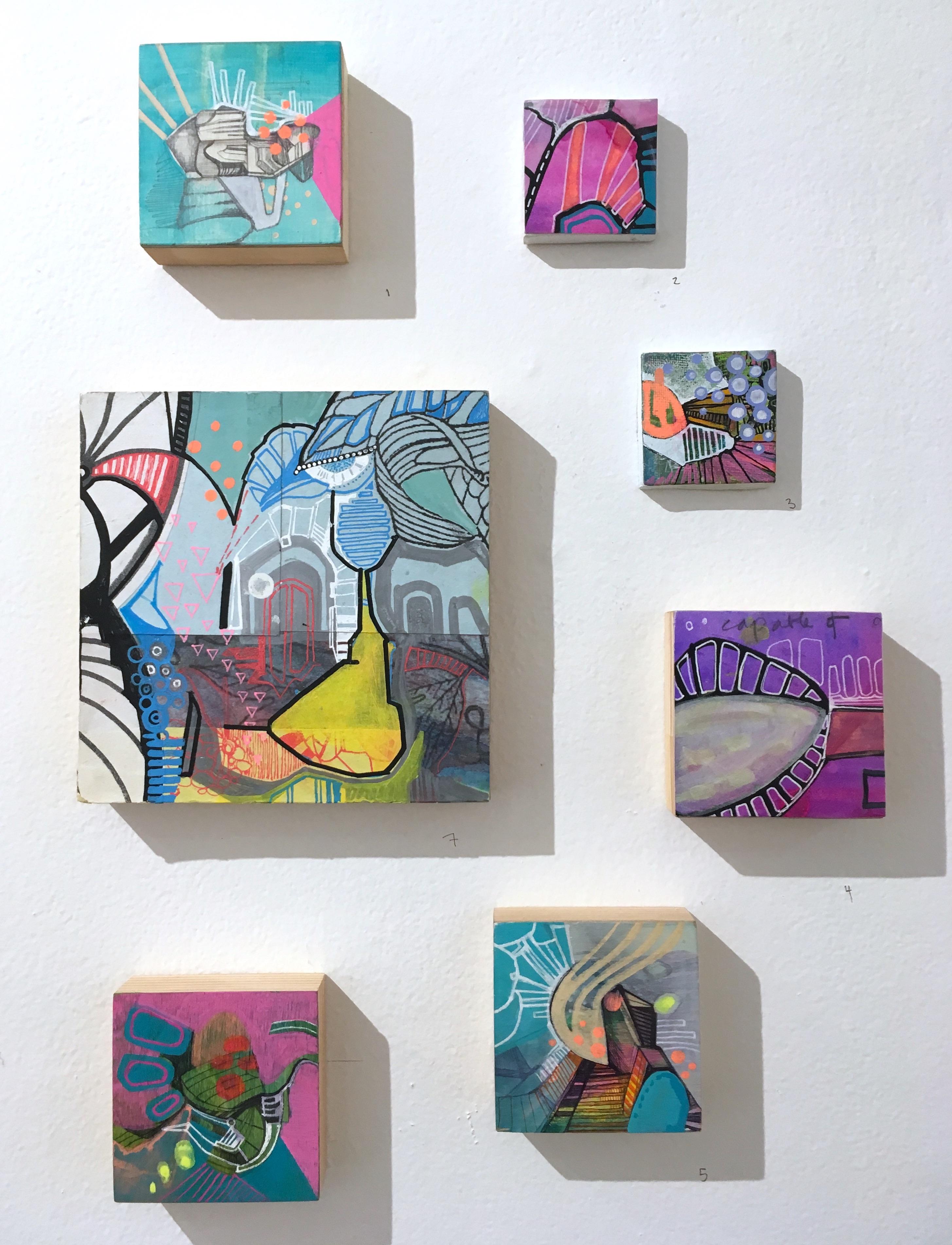 Mini-Token, Acryl, Gouache und Graphit auf Holzplatte, 2018 im Angebot 2