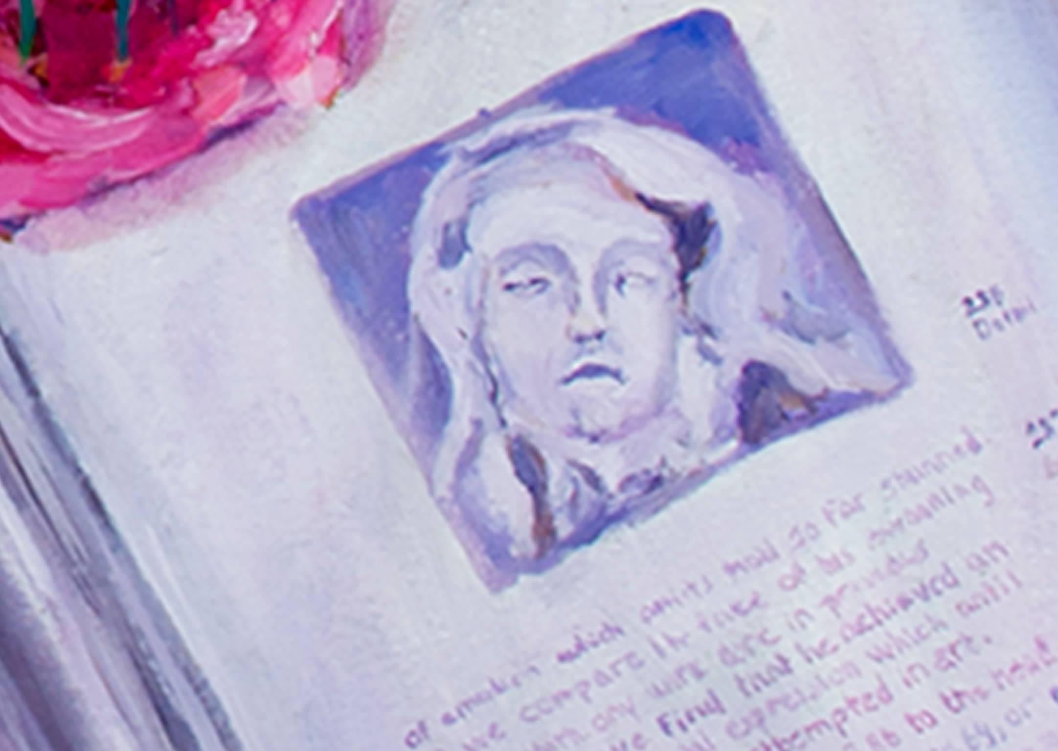 « Roses & Grapes with Pear and Book » (Roses et raisins avec poire et livre), technique mixte signée par Catherine Holmburg en vente 2