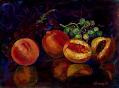 "Still Life with Peaches & Grapes," Oil on Paper signed by Catherine Holmburg