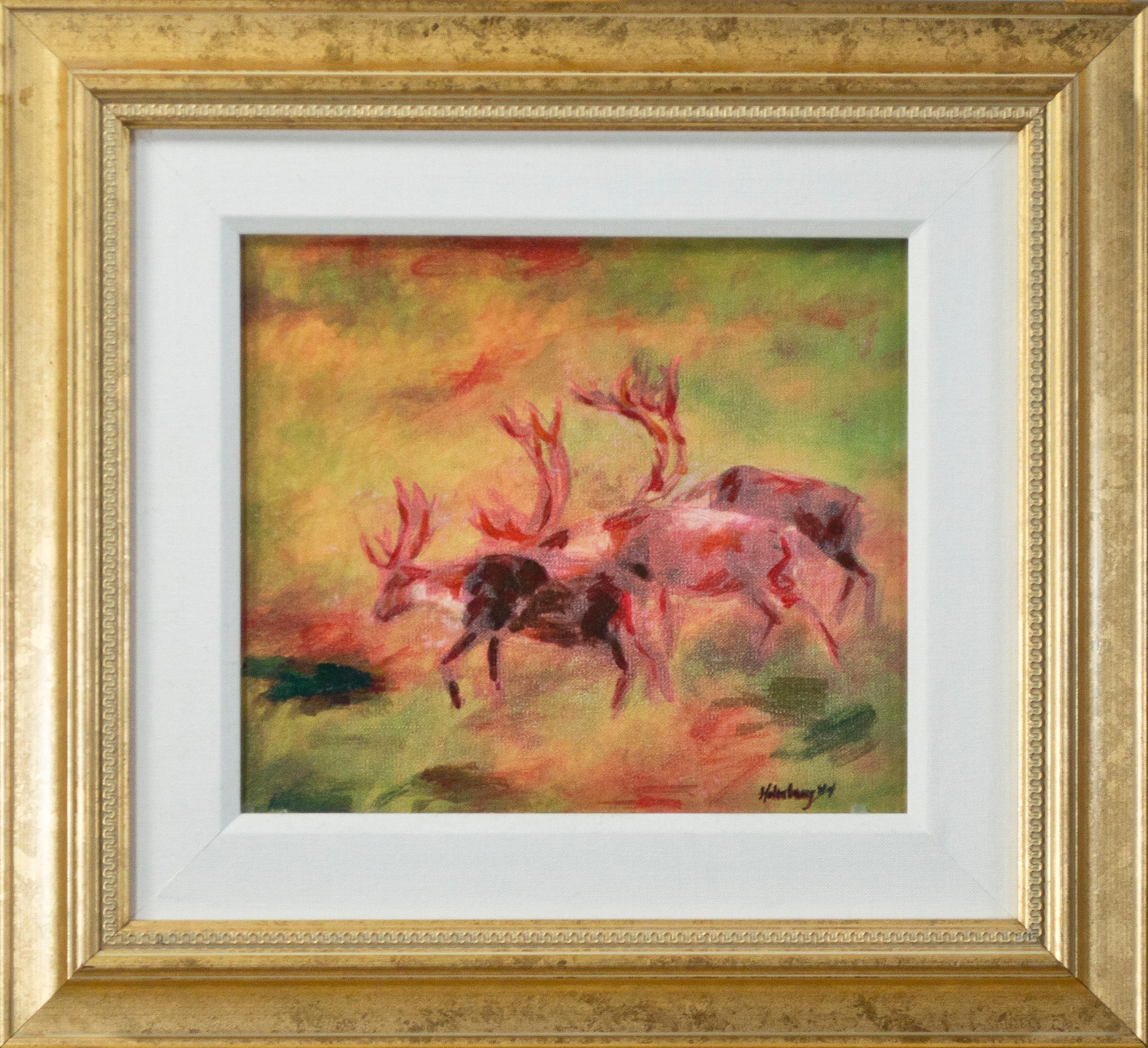 'Caribou in the Mist' original mixed media signed by Catherine Holmburg