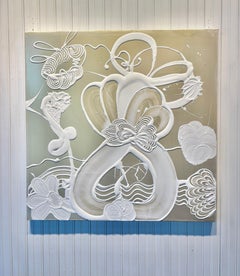 "Belle" Abstract Floral/Botanical Shimmery Gold on Mica Bright White 3-D Quality