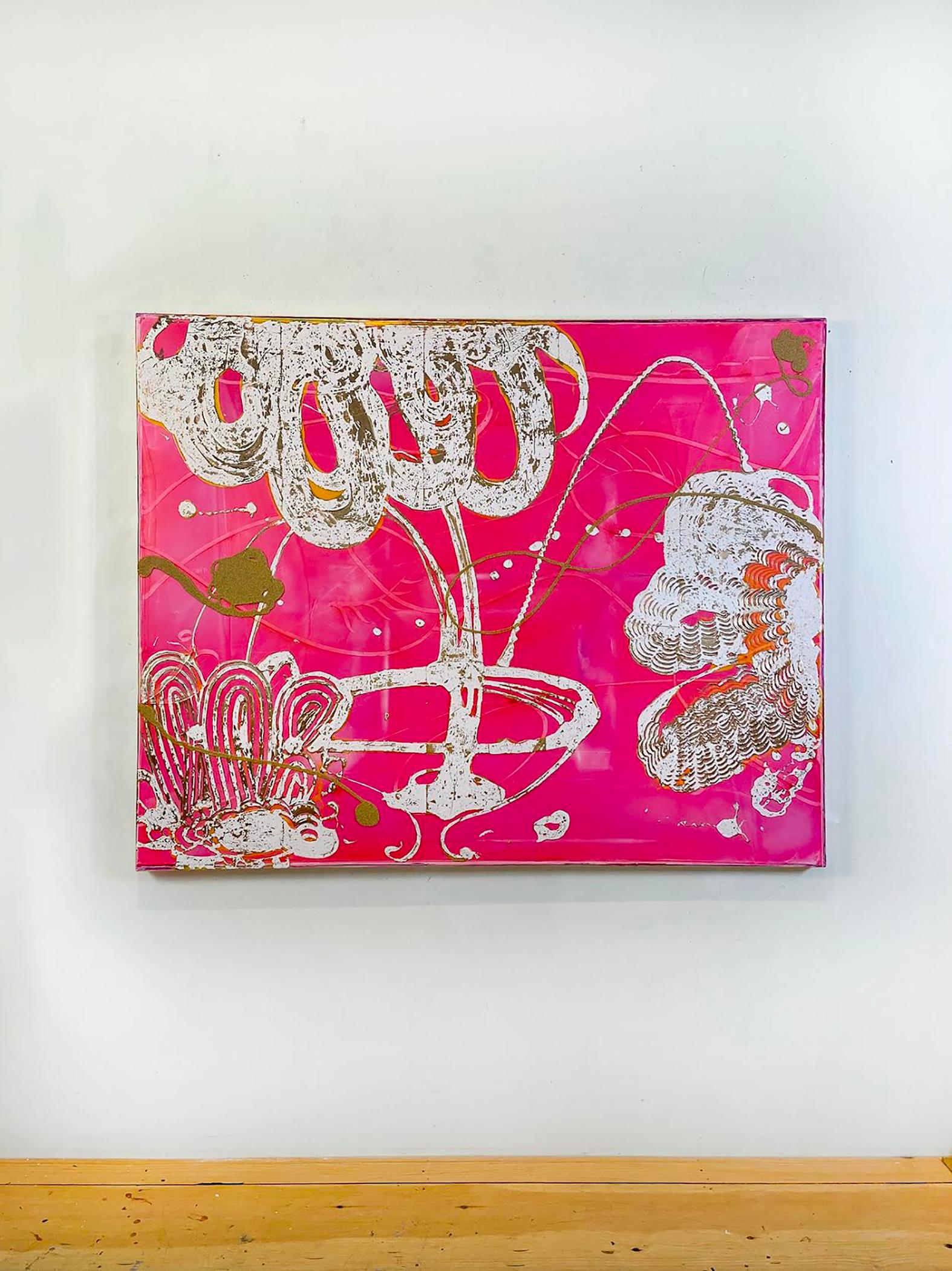 Gestisches Blattgemälde aus Metall „Luminous Painting (Hotrosa)“ (Zeitgenössisch), Mixed Media Art, von Catherine Howe