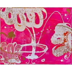 Gestural, Metal Leaf painting 'Luminous Painting (hot pinks)'