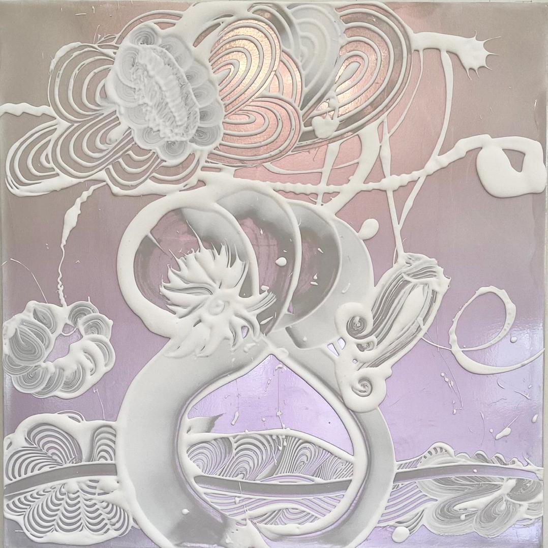 Gestisches Gemälde in Mischtechnik „Schillerndes Perlengemälde (Ariel)“   – Mixed Media Art von Catherine Howe
