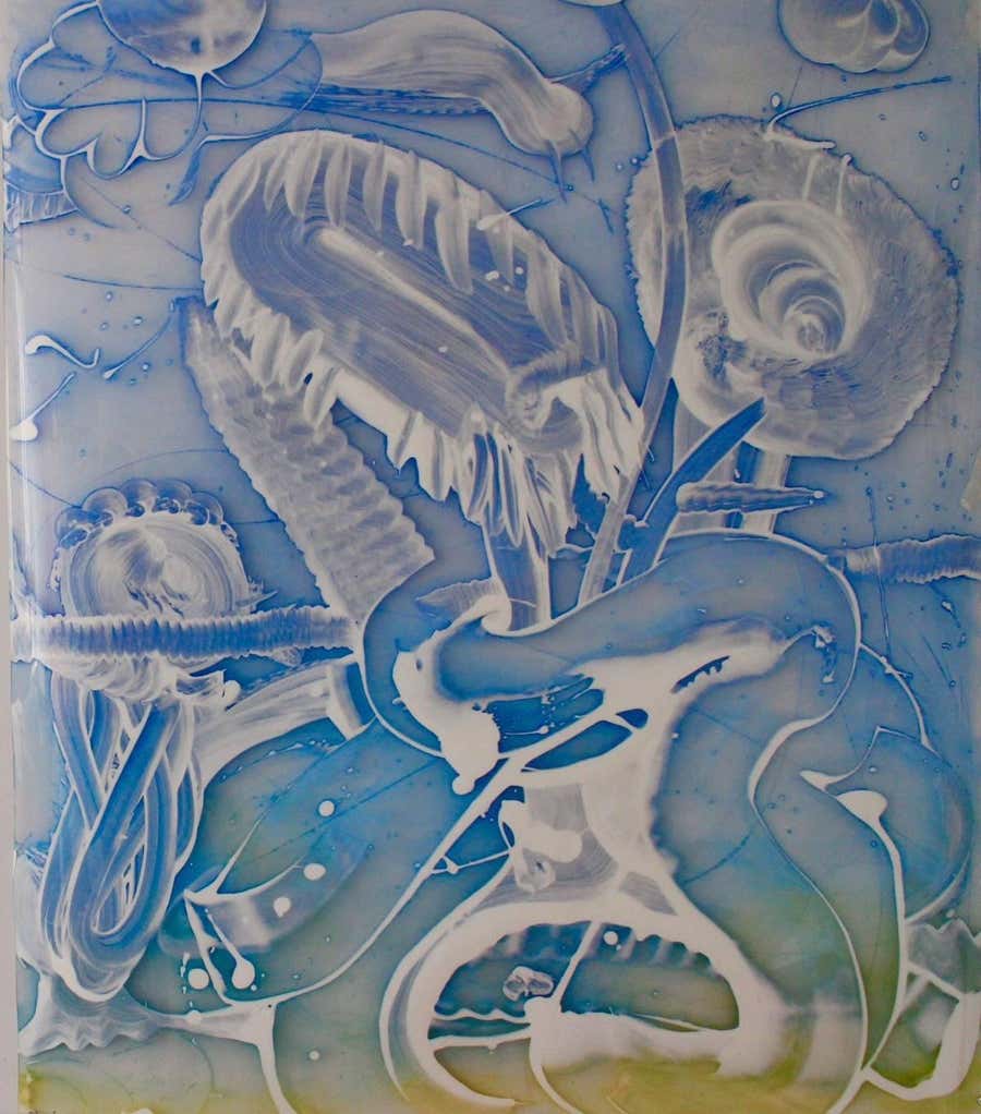 Still life, Reverse Mylar Painting, Catherine Howe 'Blue Composition (2)'