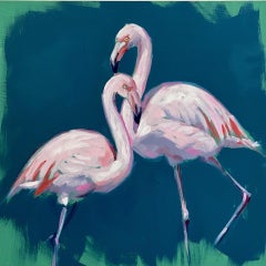 Birds of a Feather - original oil artwork contemporary animal nature flamingo