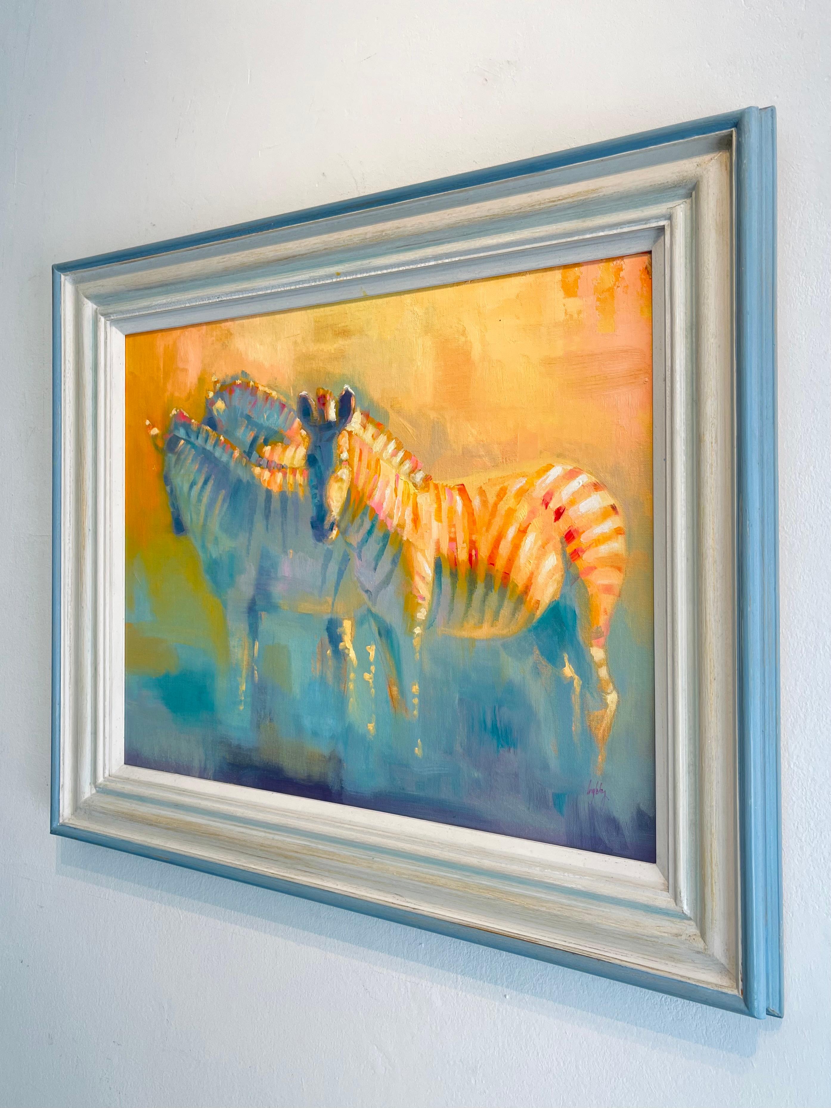 Coloured Stripes – origineller Impressionismus afrikanischer Tierweltgemälde – Kunst (Braun), Animal Painting, von Catherine Ingleby