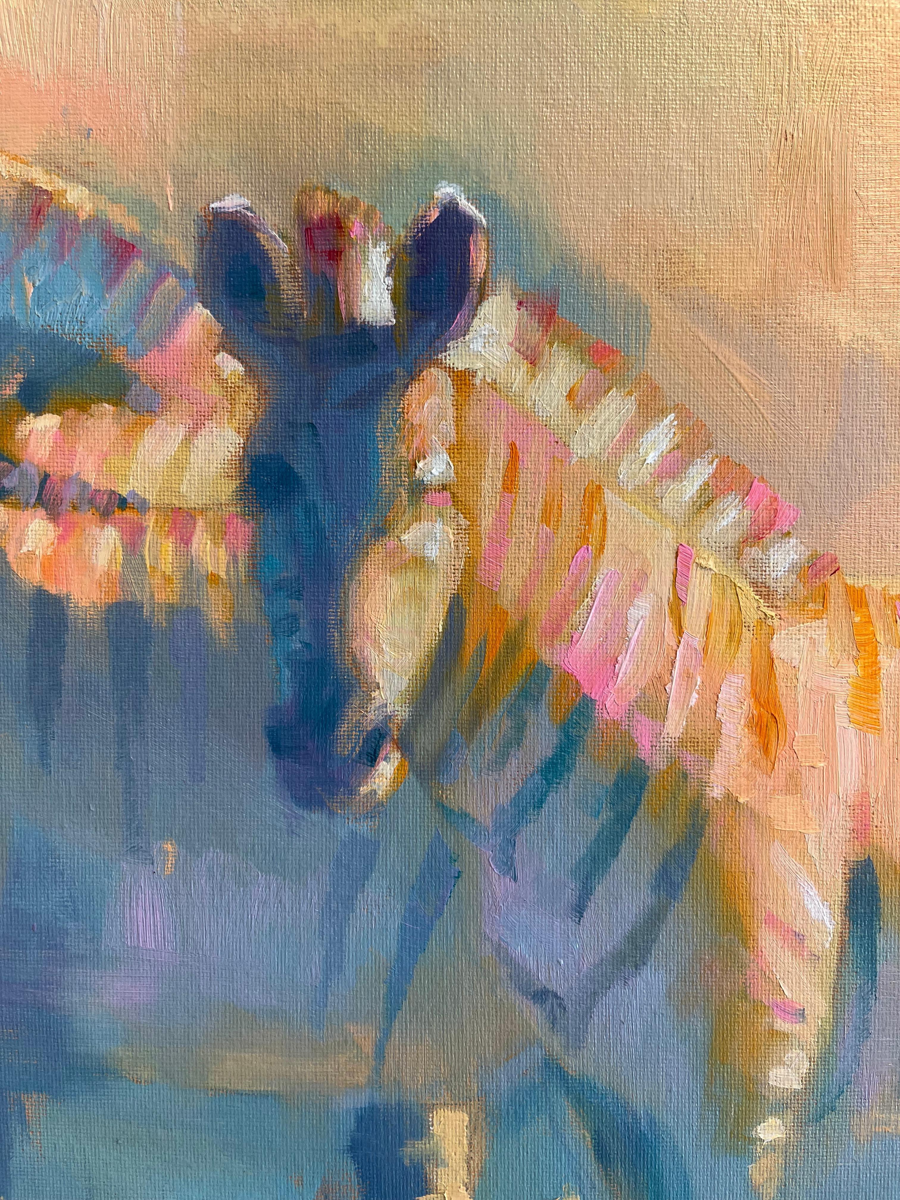Stripes colorées impressionnistes d'origine - peintures de faune africaine -art - Marron Animal Painting par Catherine Ingleby
