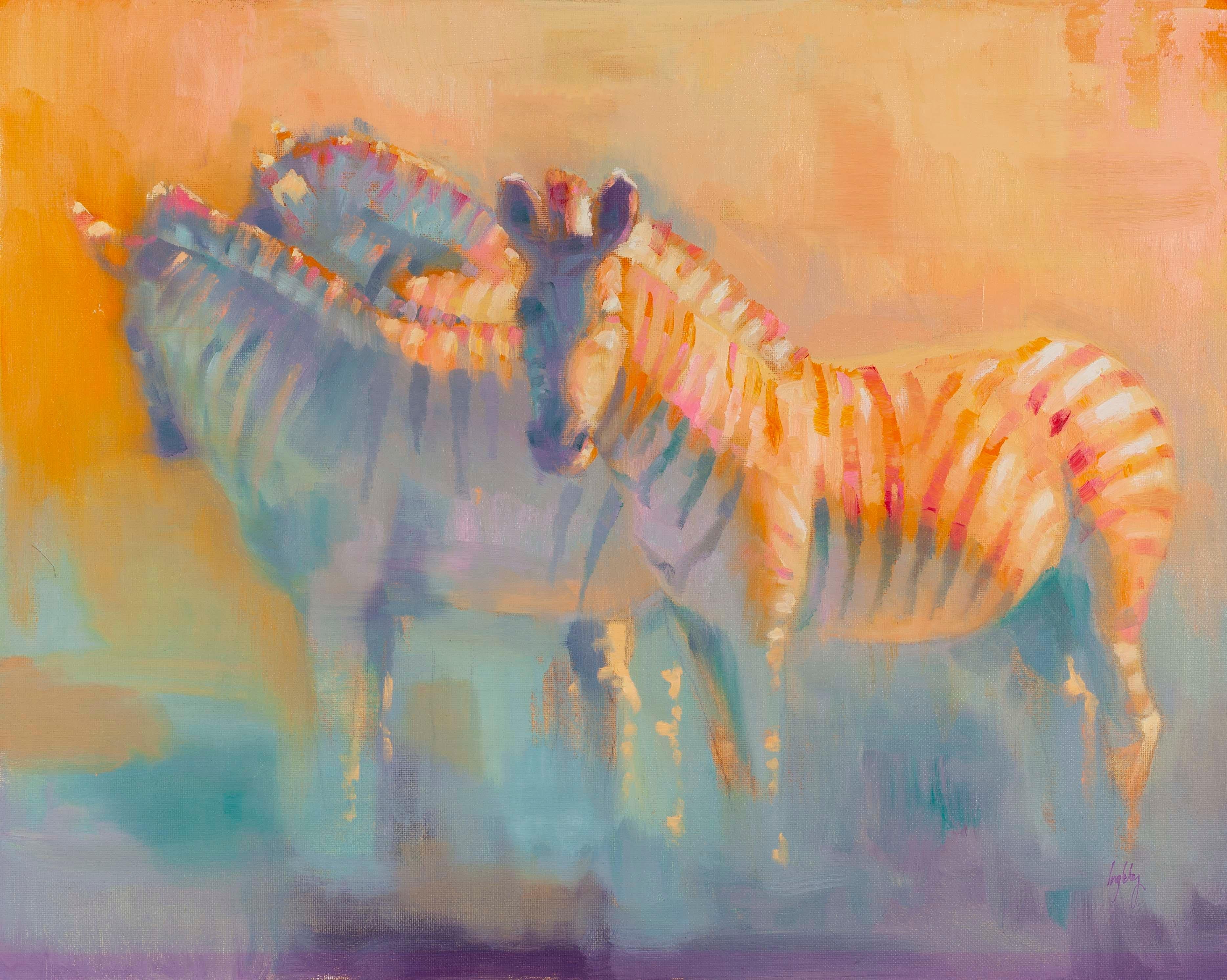 Catherine Ingleby Animal Painting - Coloured Stripes -original impressionism African wildlife paintings-Art