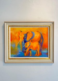 Elephant and Calf original wildlife portrait figurative oil painting artwork