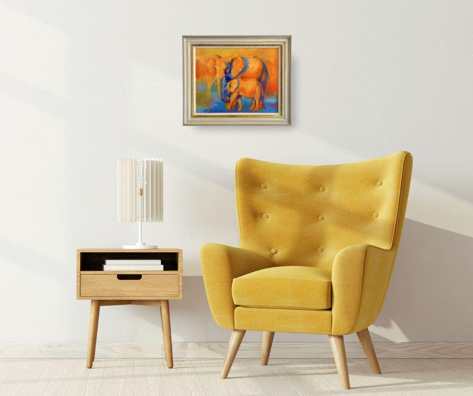 Dieses außergewöhnliche Kunstwerk ist derzeit in der Signet Contemporary Art Gallery und online ausgestellt und zu verkaufen.

Diese originelle Tierstudie von Catherine Ingleby zeigt eine figurative Darstellung eines charmanten Elefanten und eines