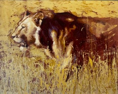 Golden Stillness - contemporary wildlife oil painting -realism artwork