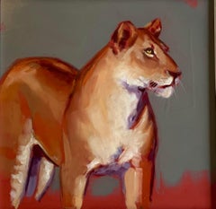 Huntress - animal wildlife realism abstract oil painting modern gestural artwork