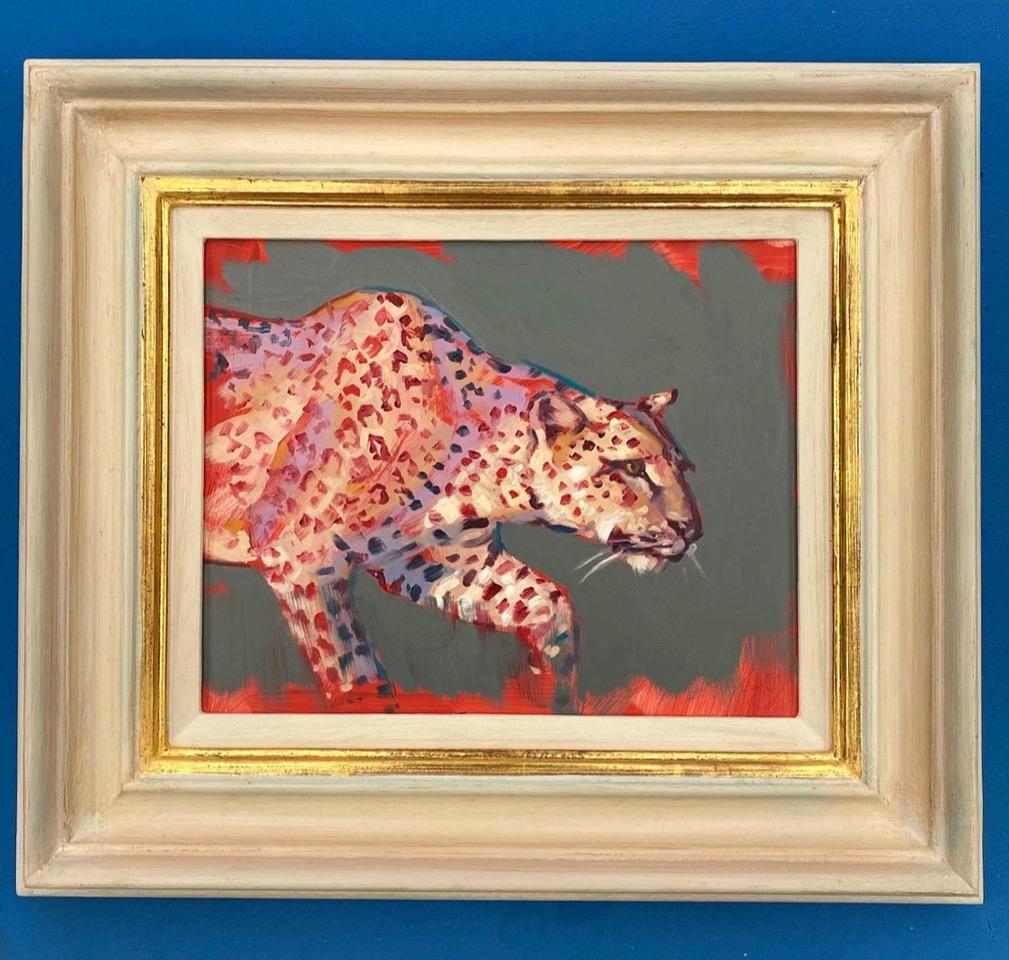 Leopard - wildlife portraiture study figurative oil painting original art modern - Painting by Catherine Ingleby
