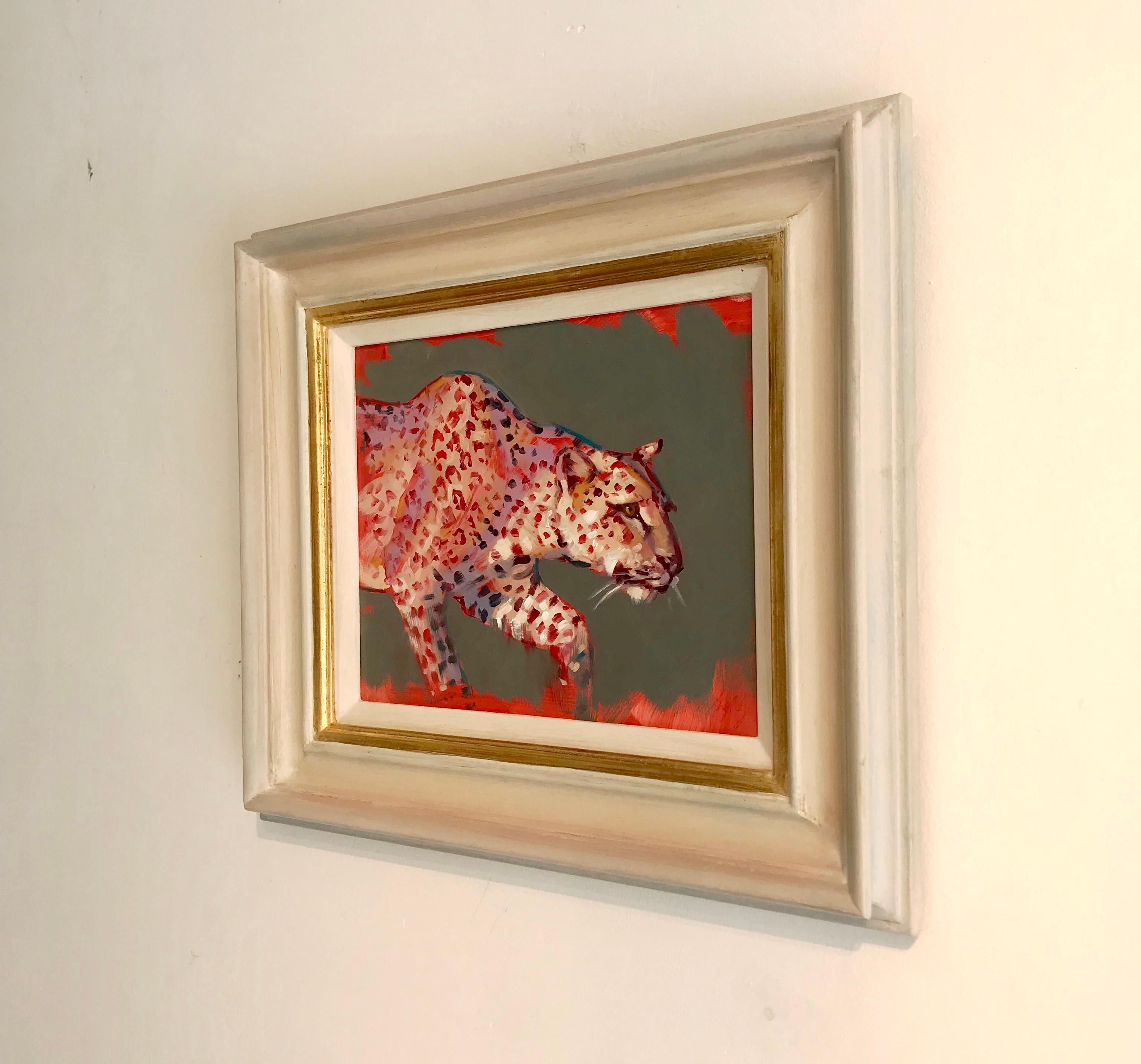 Le léopard - portrait de faune - étude figurative - peinture à l'huile originale art moderne - Marron Animal Painting par Catherine Ingleby
