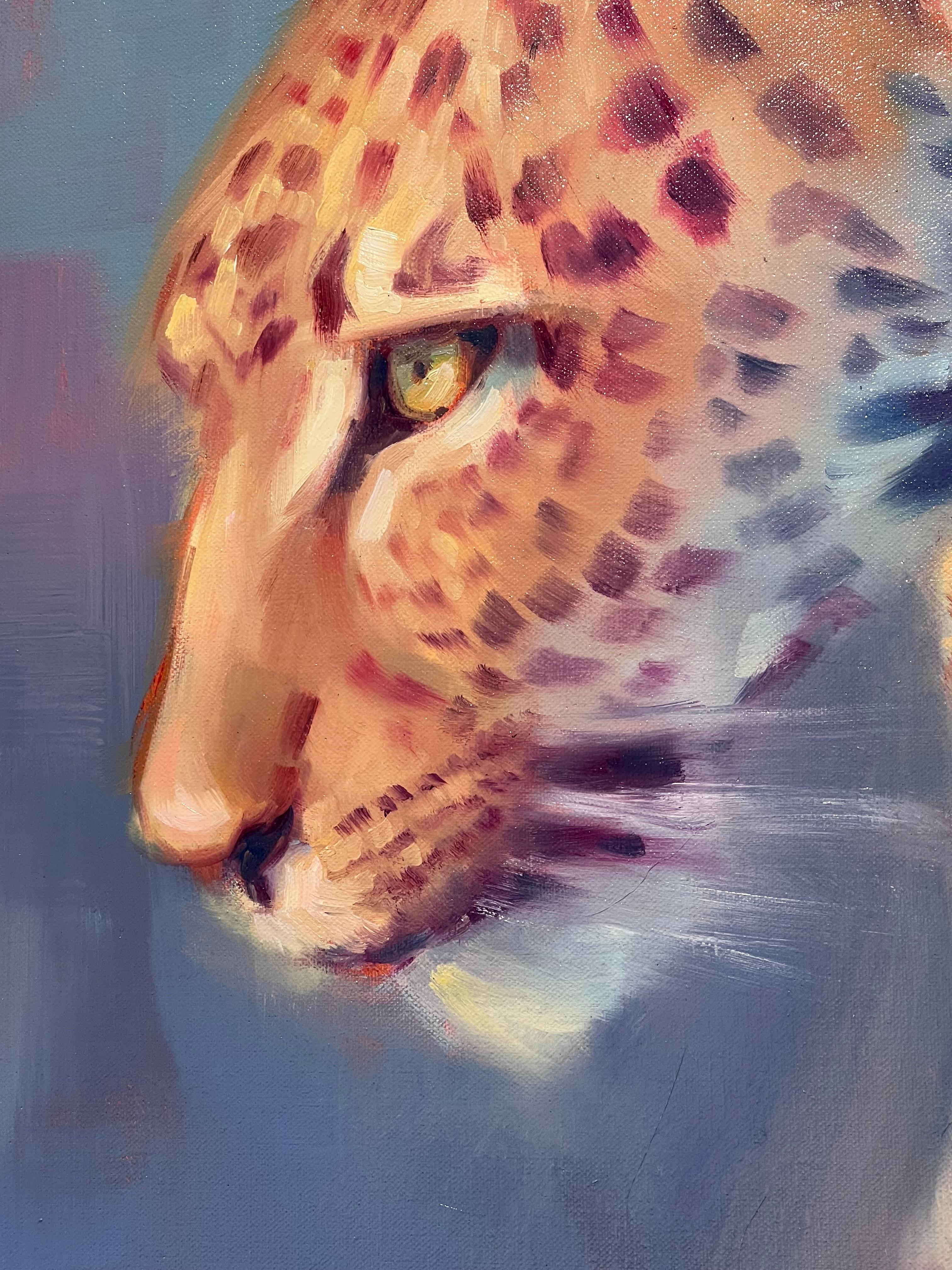 On the Prowl - peintures impressionnistes originales d'animaux sauvages africains - art moderne - Marron Animal Painting par Catherine Ingleby