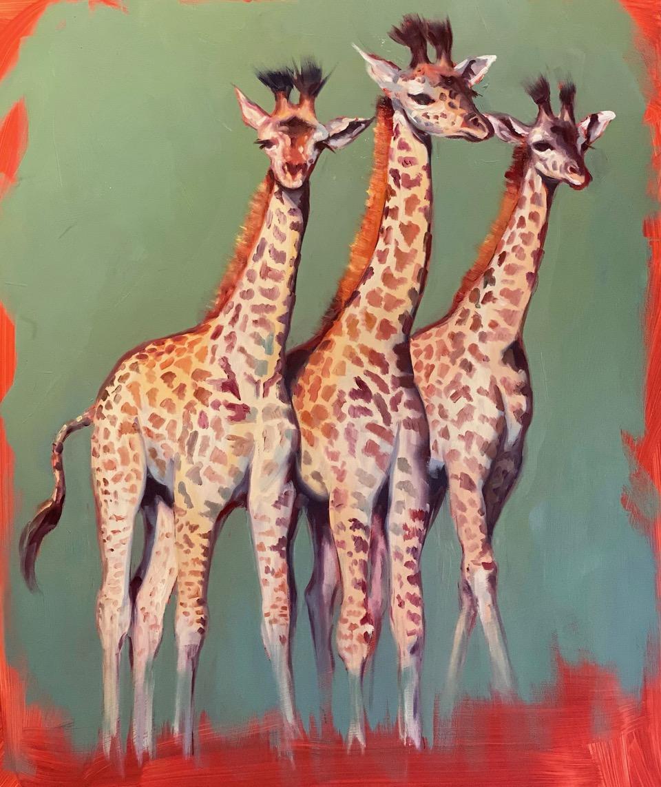 Catherine Ingleby Animal Painting - Three Amigos - original wildlife portrait study figurative oil painting artwork